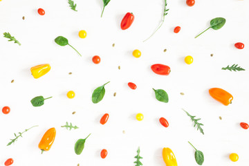 Frsh vegetables on white background. Pattern made of vegetables. Flat lay, top view