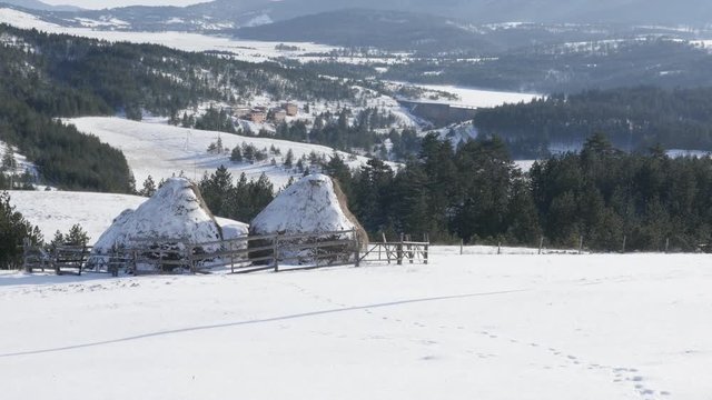 Natural scenery of mountain region in western Serbia 4K 2160p 30fps UltraHD footage - Zlatibor tourist resort with snowed hills 3840X2160 UHD video 