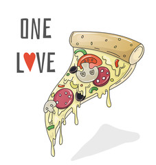 One love pizza, cartoon vector illustration