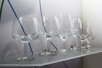 Glass wine glasses in a shopping pomschenii. Sale