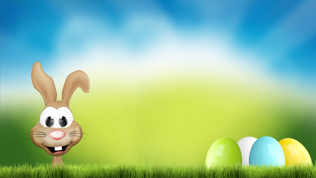 easter bunny and easter eggs hidden outdoor garden 3d render