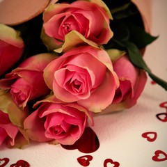 Bouquet of roses with little hearts