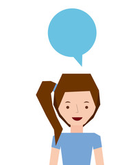 woman with speech bubble icon over white background. colorful design. vector illustration