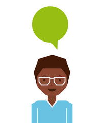 man with speech bubble icon over white background. colorful design. vector illustration