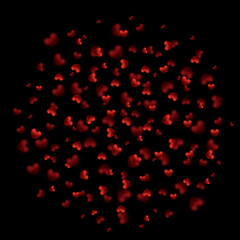 Fototapeta na wymiar Sparkle Bright red Heart. Light card for Greeting Valentine's Day. Shiny Explosion. Shimmer Frame Border Confetti. Vector Illustration on Black Background
