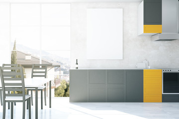 Kitchen interior with poster