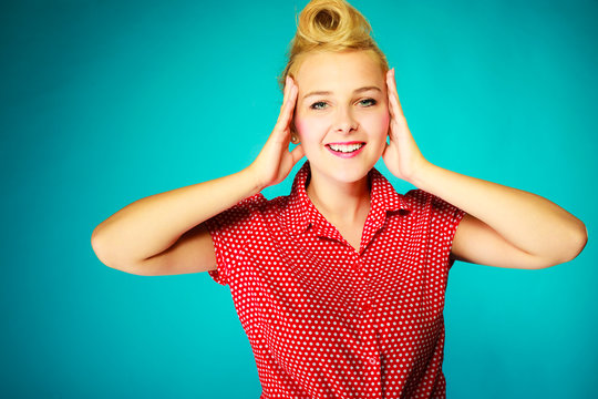 Shocked lovely pin up young girl