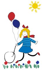 Niña feliz con globos y bicicleta