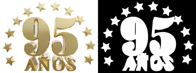 Golden digit ninety five and the word of the year, decorated with stars. Translated from the Spanish. 3D illustration