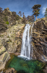 Radule waterfall  in High Golo Valley of Corsica Island