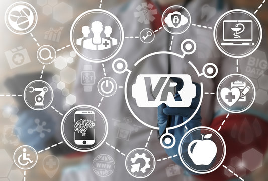 Virtual reality medicine 3d visualization health care iot integration web computing concept. Doctor presses VR glasses icon. Healthy medical innovation it modernization 3D visualization technology