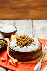 Spicy Indian minced meat with rice