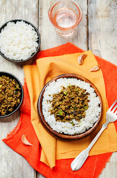 Spicy Indian minced meat with rice
