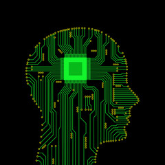 Abstract head in the form of an electronic circuit. Vector illustration.