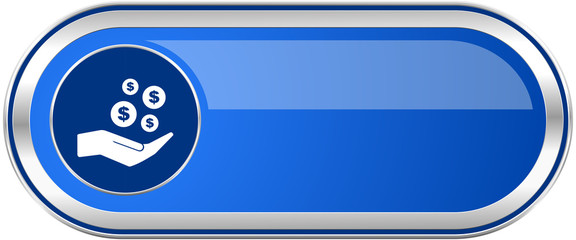 Save money long blue web and mobile apps banner isolated on white background.