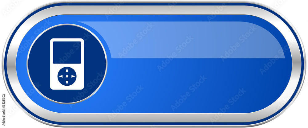 Aufkleber multimedia player long blue web and mobile apps banner isolated on white background.