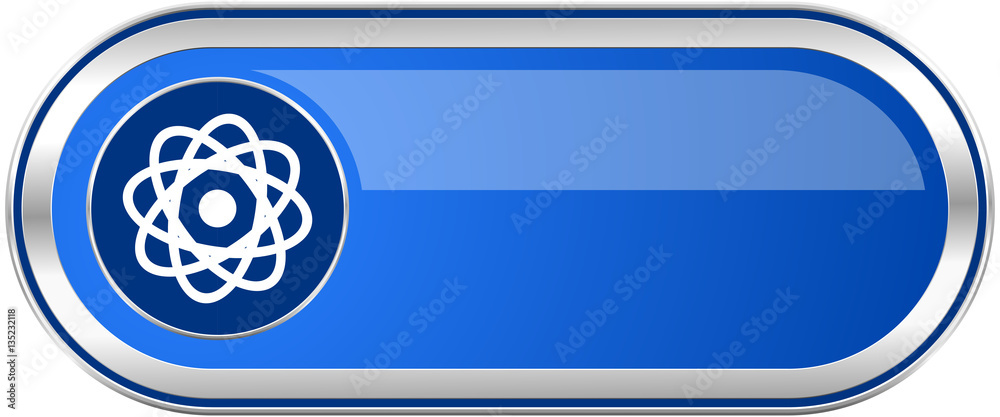 Poster atom long blue web and mobile apps banner isolated on white background.