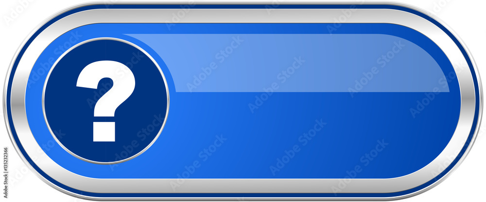Poster question mark long blue web and mobile apps banner isolated on white background.