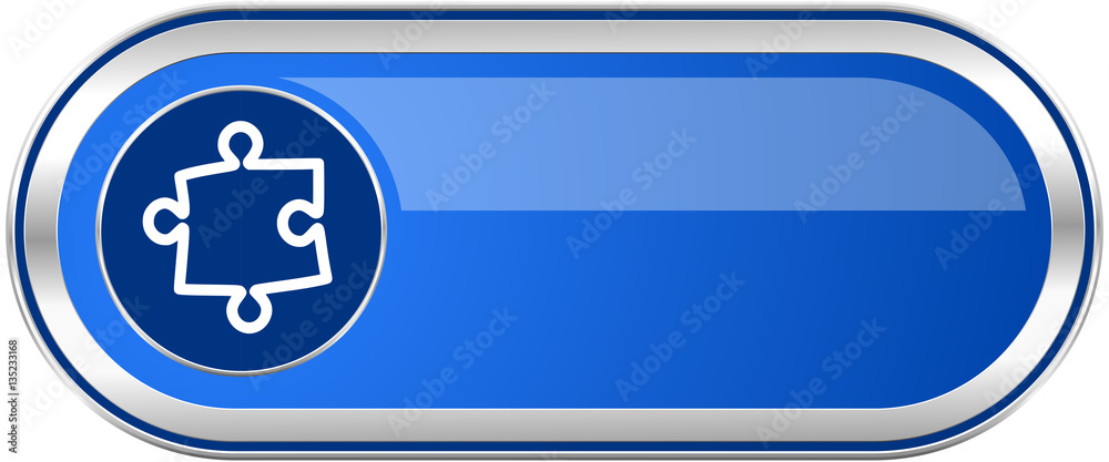 Poster puzzle long blue web and mobile apps banner isolated on white background.