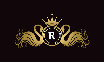 R Letter Swan Wedding Crest Logo