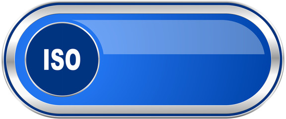 ISO long blue web and mobile apps banner isolated on white background.