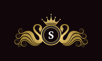 S Letter Swan Wedding Crest Logo