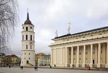 Fototapeta na wymiar Cathedral square in Vilnius. Lithuania