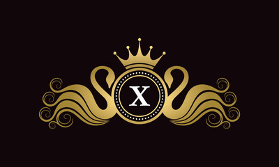 X Letter Swan Wedding Crest Logo