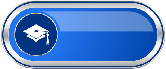 Education long blue web and mobile apps banner isolated on white background.