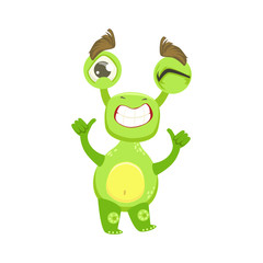 Cool Funny Monster Teethy Smile, Green Alien Emoji Cartoon Character Sticker