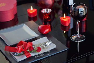 Table place setting with holidays decoration.