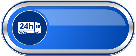 Delivery long blue web and mobile apps banner isolated on white background.