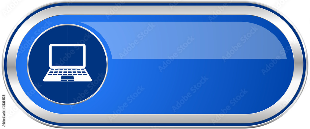 Poster computer long blue web and mobile apps banner isolated on white background.