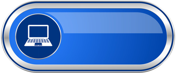 Computer long blue web and mobile apps banner isolated on white background.