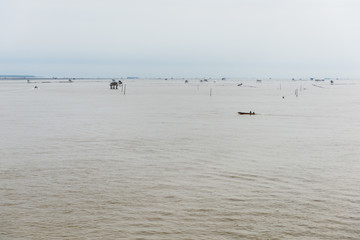 Little hut in the sea at Bang Taboon, Phetchaburi, Thailand