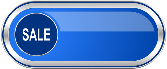 Sale long blue web and mobile apps banner isolated on white background.