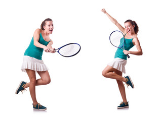 Woman tennis player isolated on white