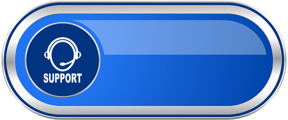 Support long blue web and mobile apps banner isolated on white background.