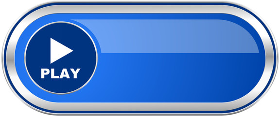 Play long blue web and mobile apps banner isolated on white background.