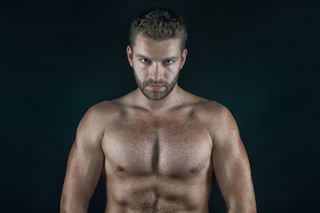 Fototapeta premium handsome sexy man with muscular body and serious unshaven face
