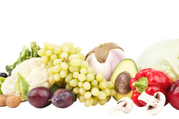 Set of multicolored fresh raw vegetables and fruits