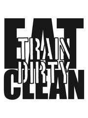 Stamp color text weight lifting clean eat muscle strong bunch weights train design clean train dirty logo