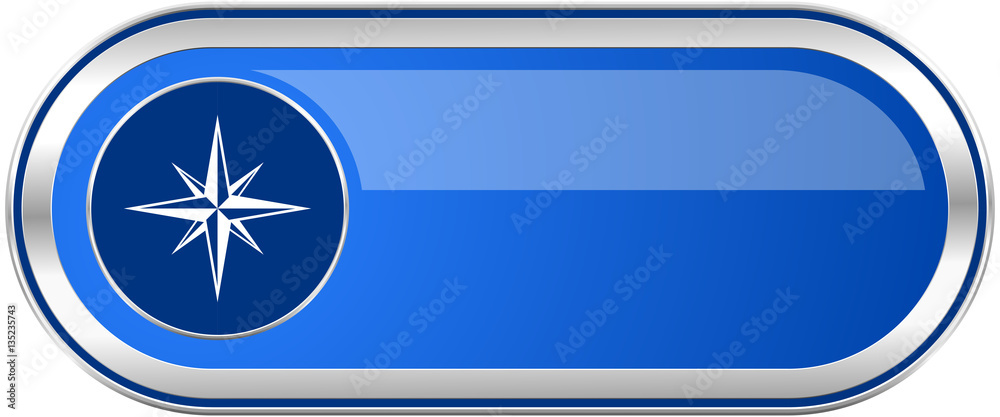 Poster compass long blue web and mobile apps banner isolated on white background.