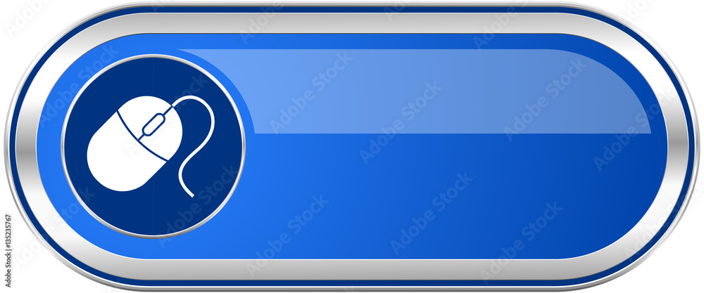 Poster mouse long blue web and mobile apps banner isolated on white background.