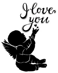 Silhouette baby angel with text I love you