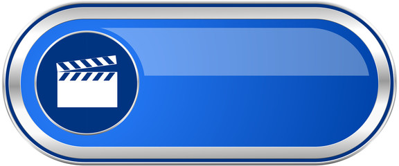 Video long blue web and mobile apps banner isolated on white background.