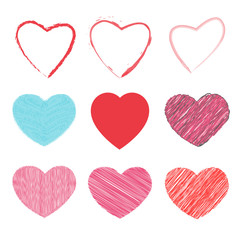 Fototapeta na wymiar Valentine's Day Vector Illustration of Love Hearts Shapes with Scribbles & Textures