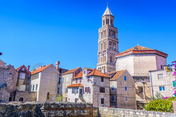 Diocletian Palace Split town. / View at famous landmark in town Split, Diocletian Palace, european travel places under UNESCO protection.