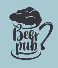 banner for beer pub with a glass in a retro style