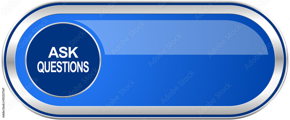 Poster ask questions long blue web and mobile apps banner isolated on white background.